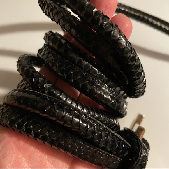 Gucci Black Python Snake Leather Gold Tie Belt - Picture 14 of 17